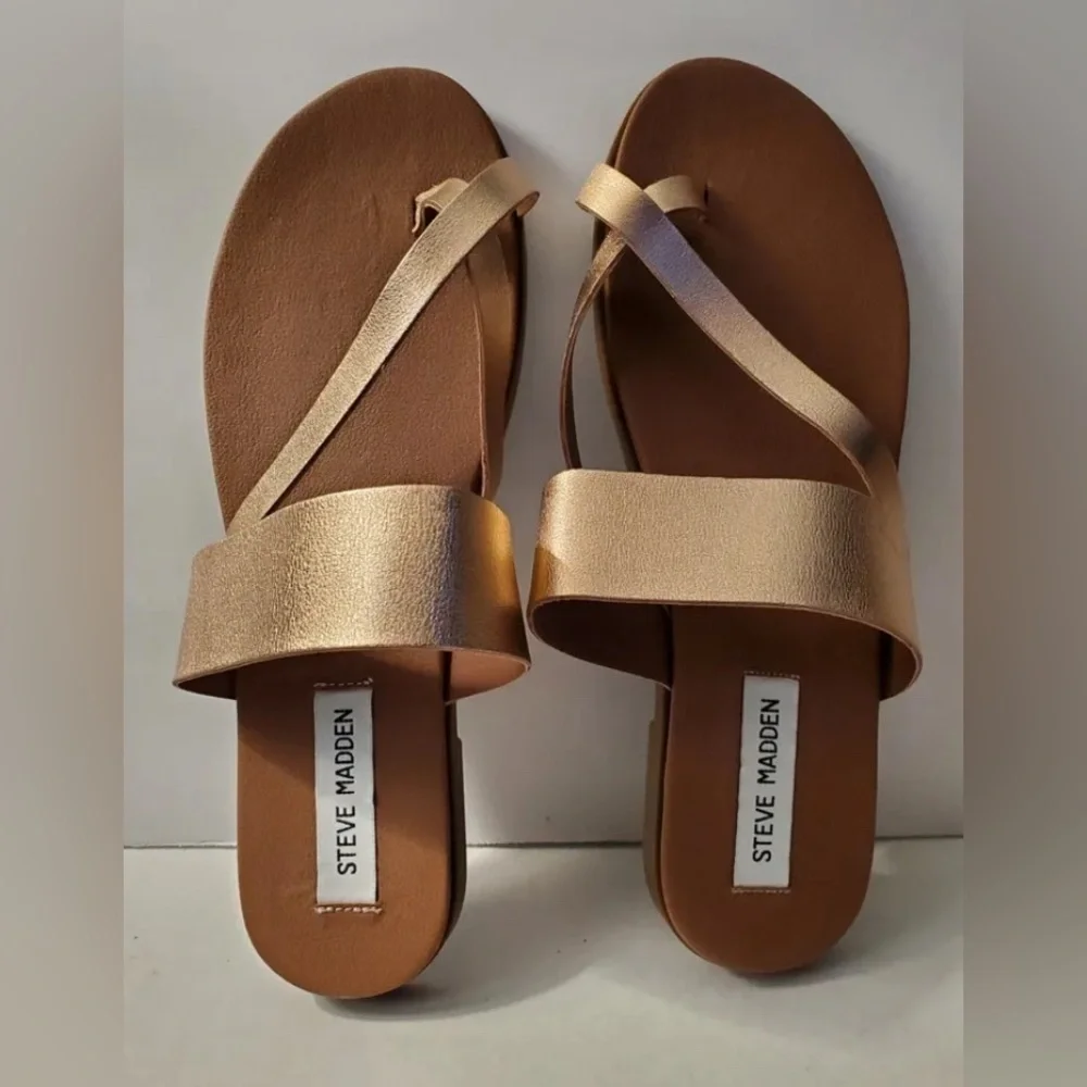Steve Madden Athens rose gold sandals size 8.5  Athens Strappy Flat Faux Leather